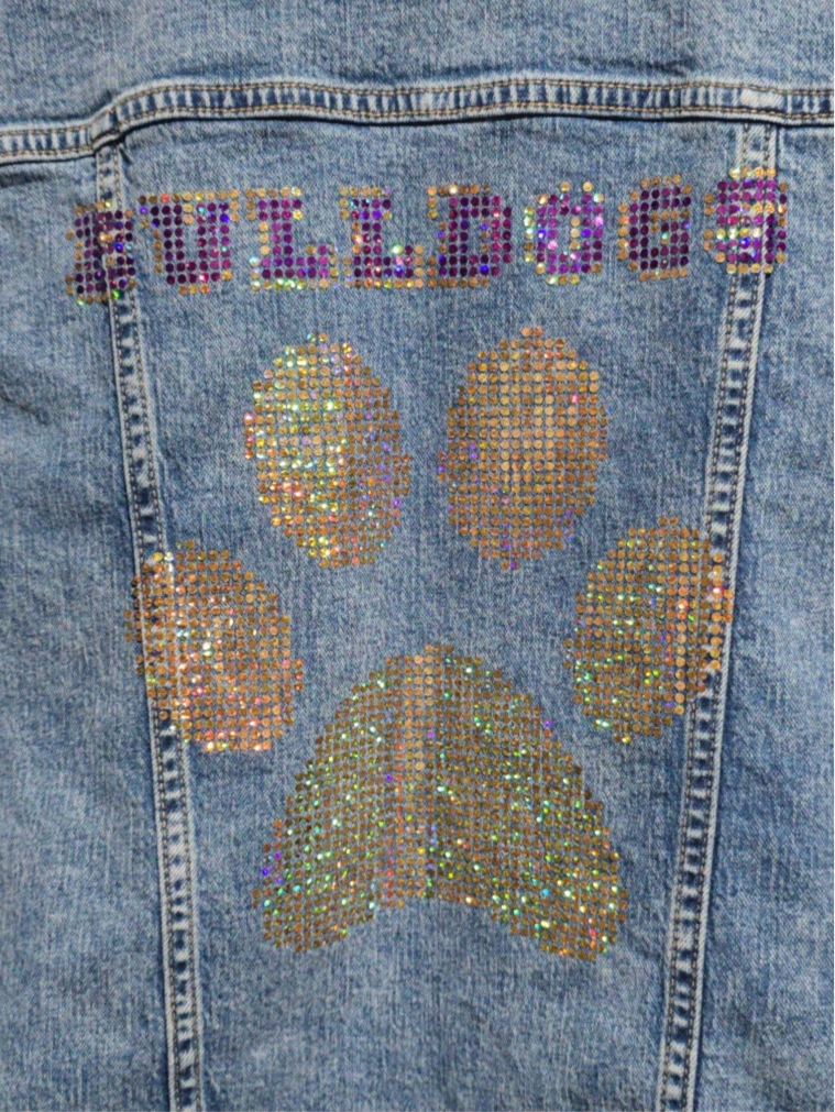 Kearney Bulldogs Spangles Pawprint Football Jean Jacket, L Girls