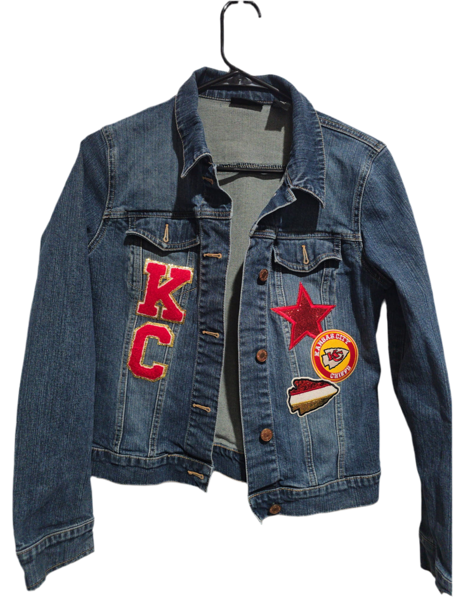 Kansas City Arched Football Jean Jacket, M Women’s