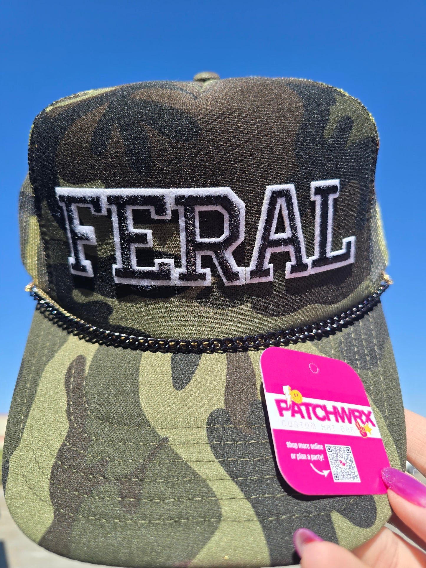 Feral Letter Camo Trucker Hat w/ Chain