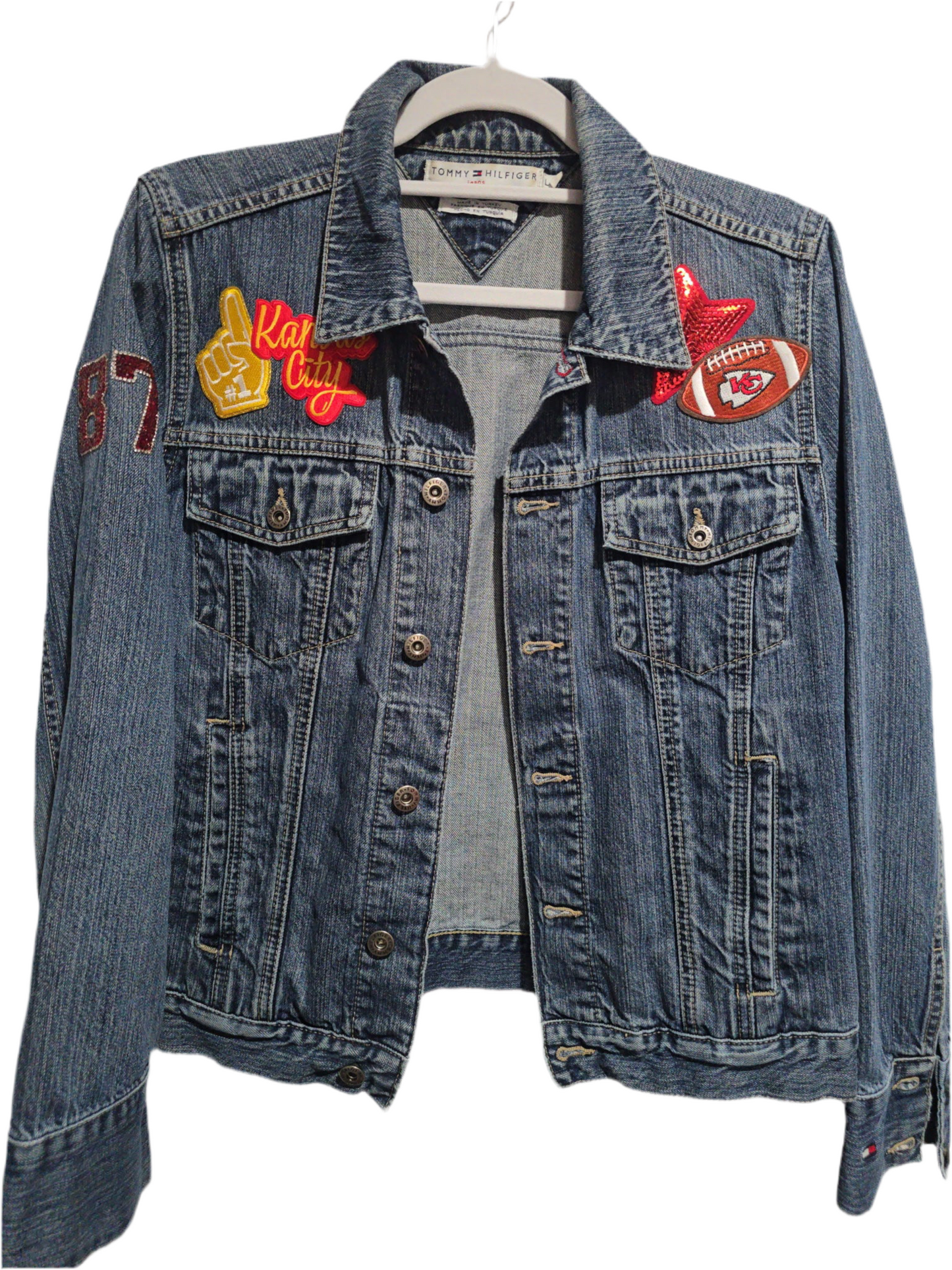KC Chiefs Football Jean Jacket, L Women’s