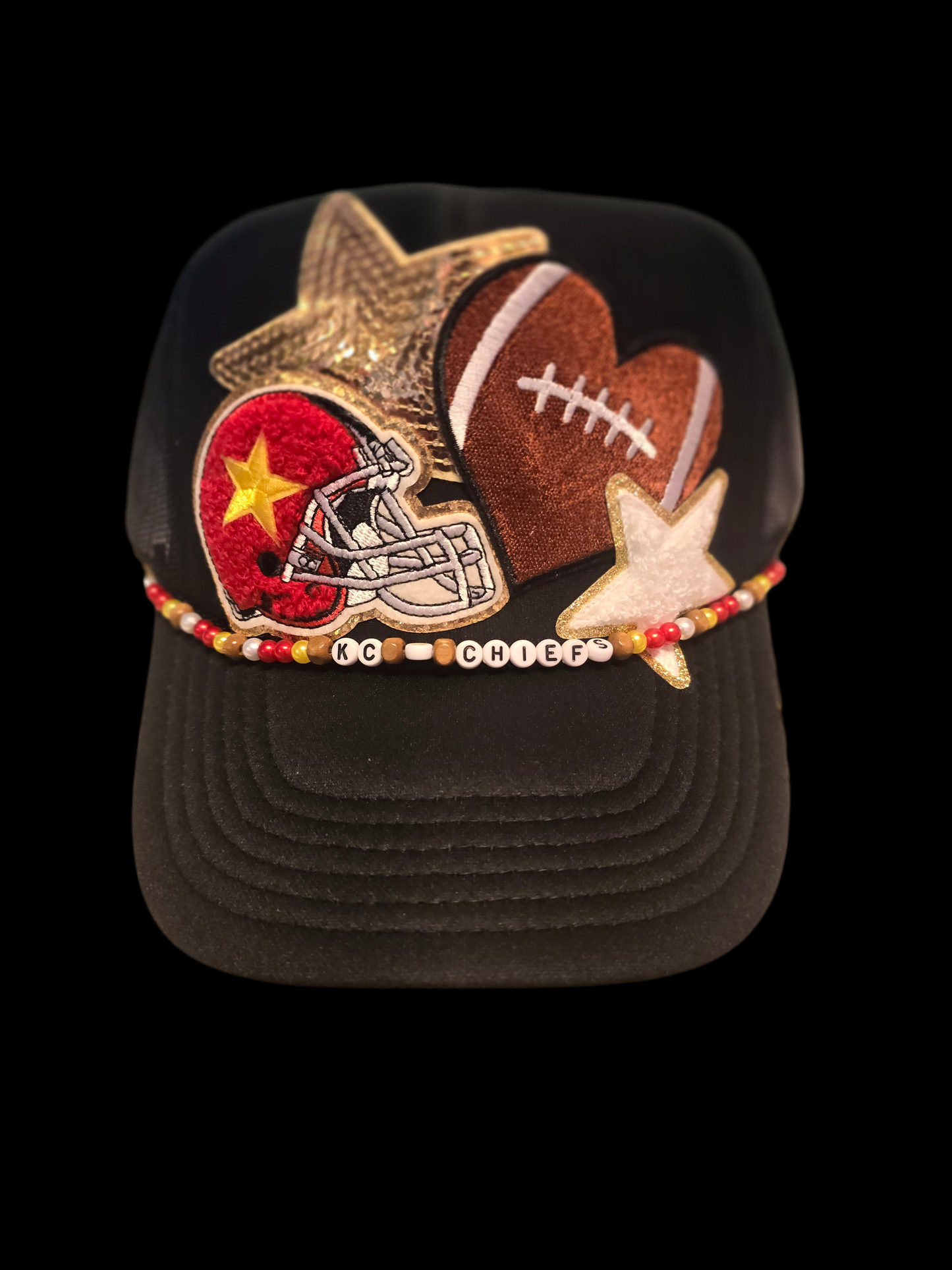 KC Chiefs Red Helmet on Black Trucker Hat