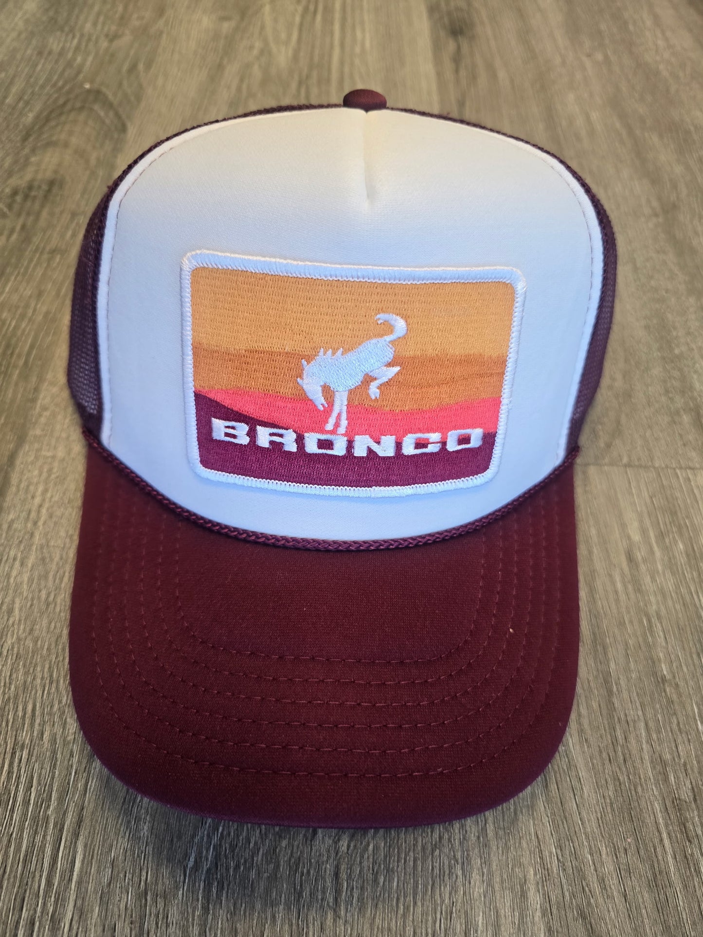Bronco-inspired Sunset Maroon Trucker Hat