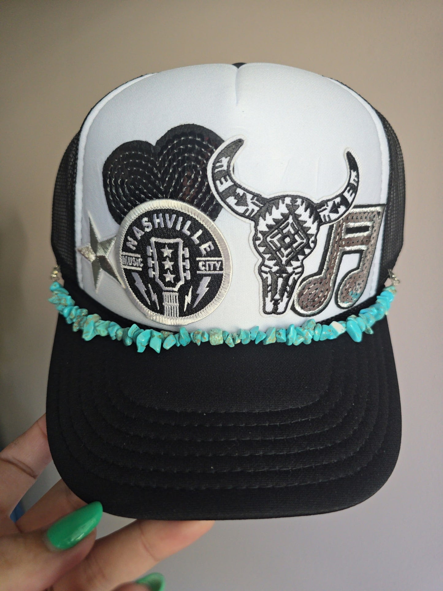 Nashville Music City Aztec Turquoise Stone Chain Trucker Hat