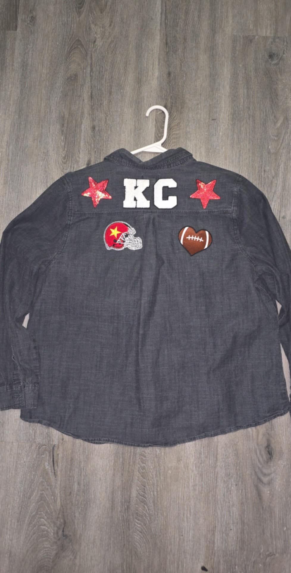 KC Chiefs Lightweight Black Denim PatchLong Sleeve Shirt