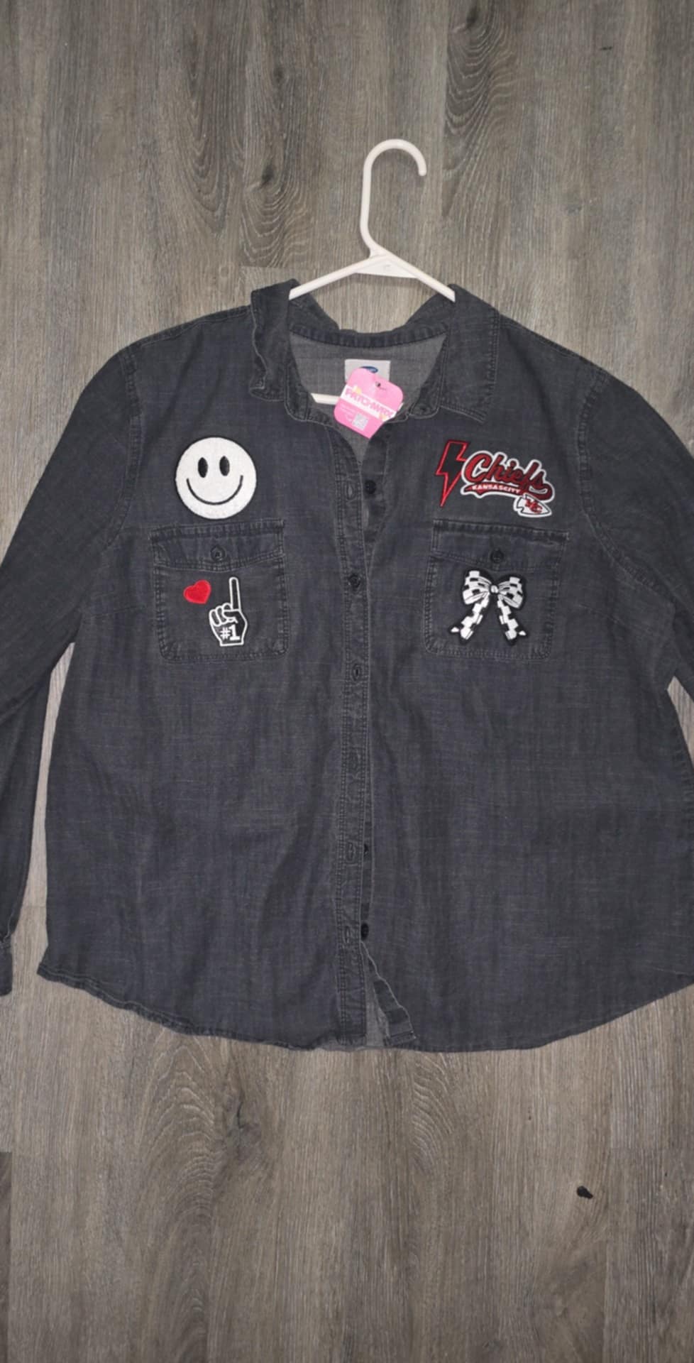 KC Chiefs Lightweight Black Denim PatchLong Sleeve Shirt