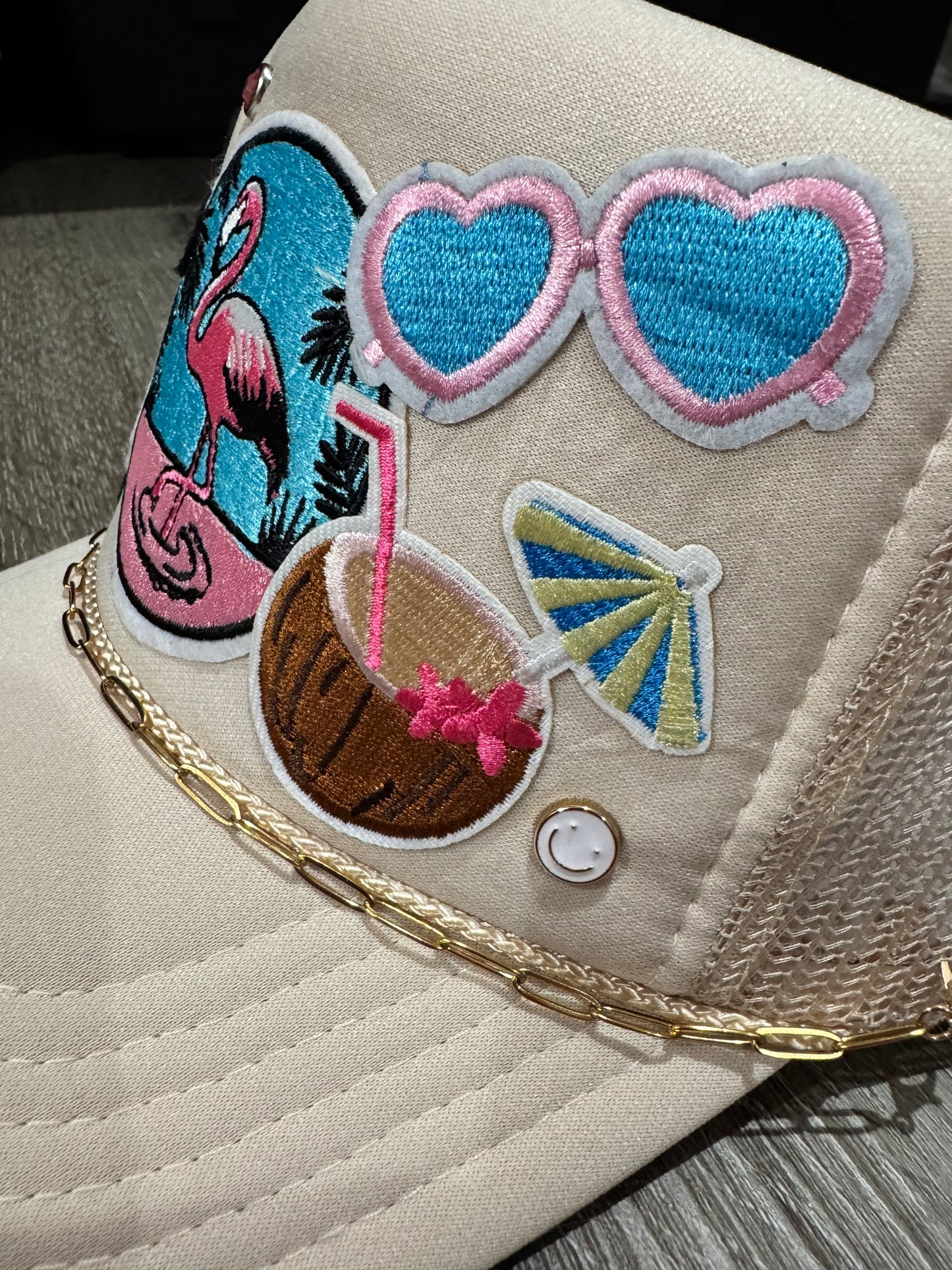 Flamingo Beach Babe Tan Trucker Hat