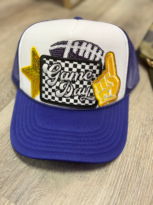 Game Day Purple & Gold Team Football Trucker Hat