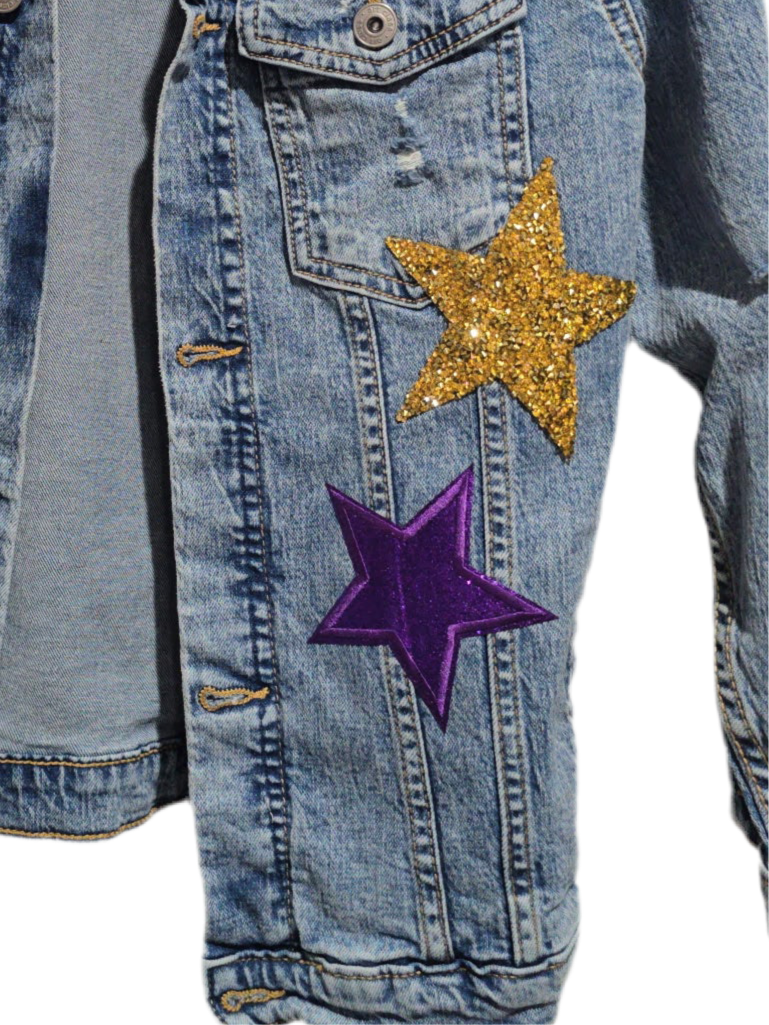 Kearney Bulldogs Spangles Pawprint Football Jean Jacket, L Girls