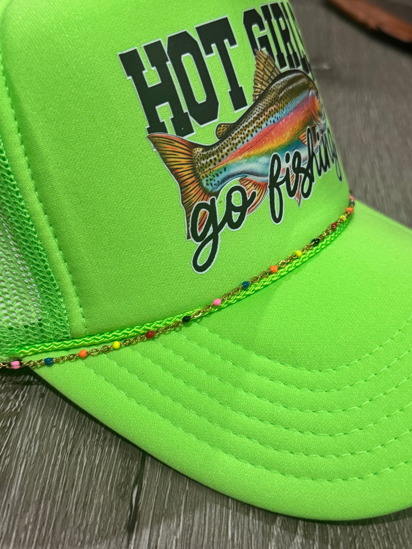 Hot Girls Go Fishing Neon Trucker Hat