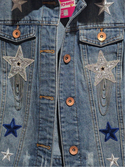 Dallas Cowboys Chic Jean Jacket with Sweatshirt Sleeves, M Women’s