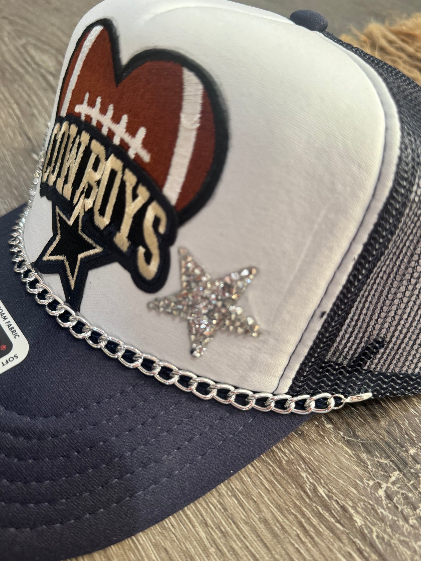 Dallas Cowboys Heart Football Rhinestone Star Trucker Hat