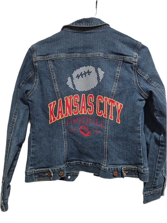Kansas City Arched Football Jean Jacket, M Women’s