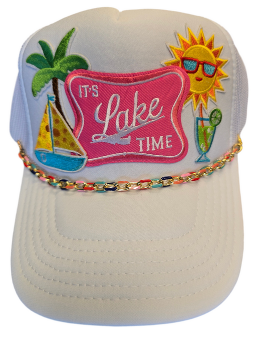 It’s Lake Time Sunshine White Trucker Hat