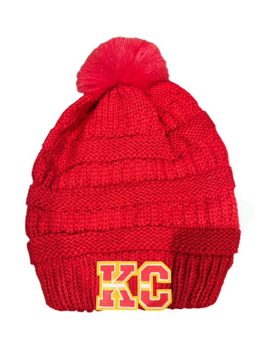 KC Chiefs Stripe Letter Red Sweater Beanie Stocking Cap