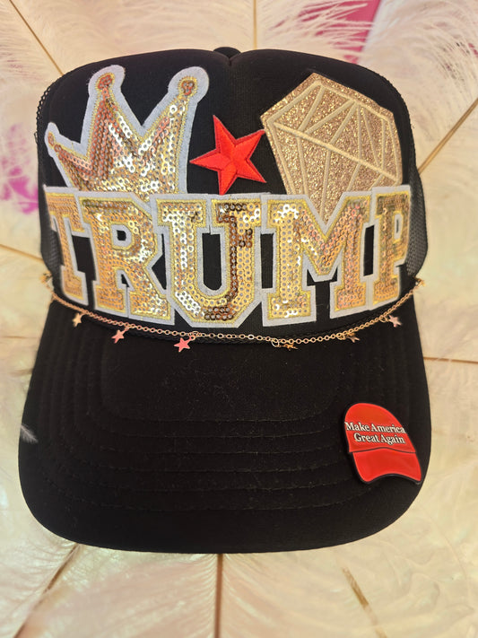 Trump Gold Sequin Black Trucker Hat