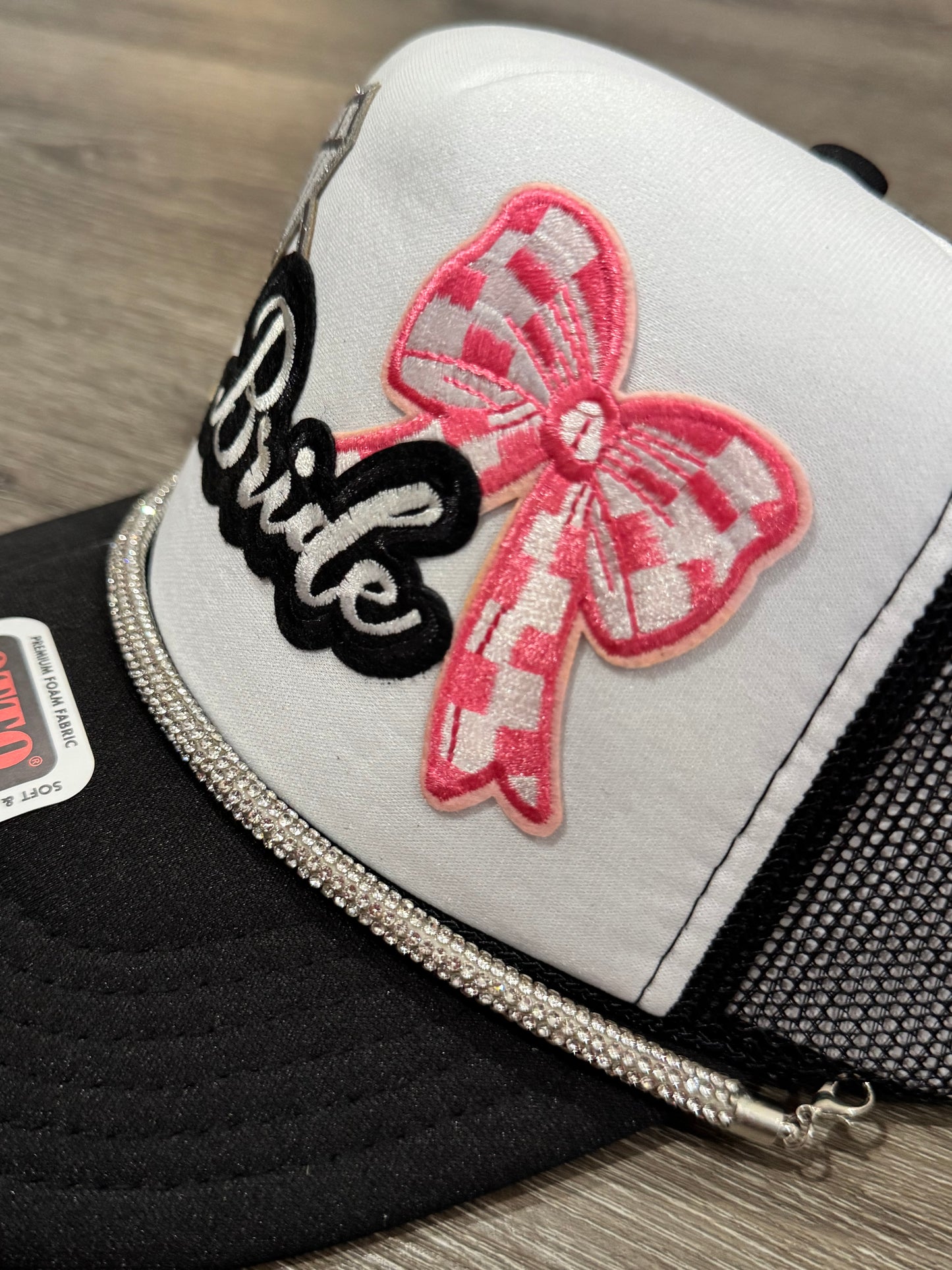 Bride Black & Pink Checkered Bow Trucker Hat