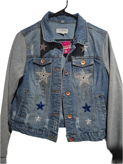 Dallas Cowboys Chic Jean Jacket with Sweatshirt Sleeves, M Women’s