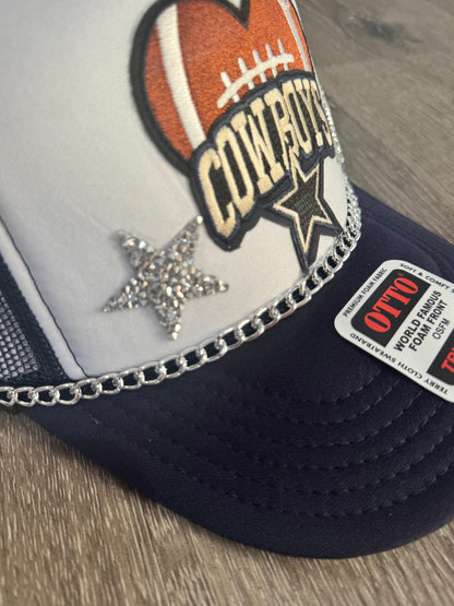 Dallas Cowboys Heart Football Rhinestone Star Trucker Hat