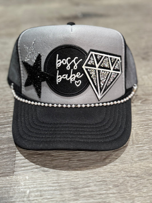 Boss Babe Rhinestone & Diamond Trucker Hat