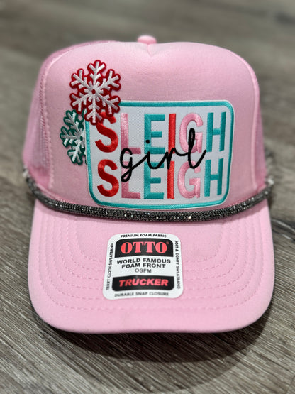 Sleigh Girl Sleigh Light Pink Christmas Trucker Hat
