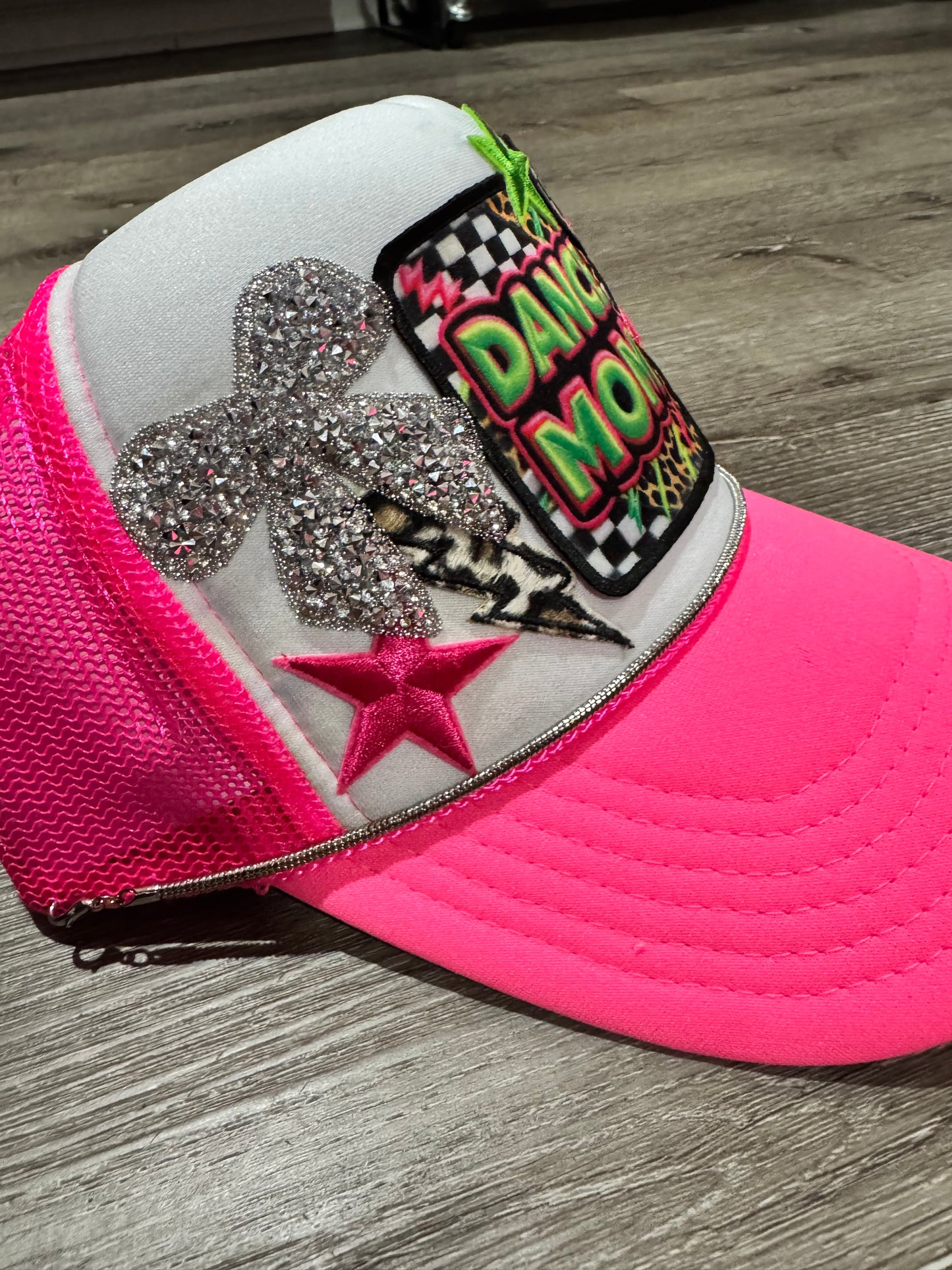 Dance Mom Bling Neon Pink Trucker Hat