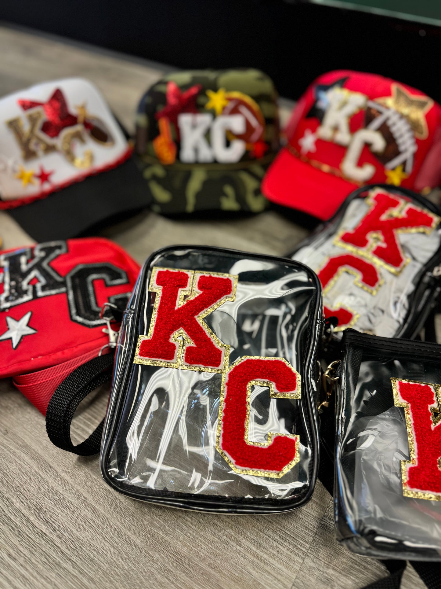 KC Chiefs Clear Purse with Red & Gold KC Letters