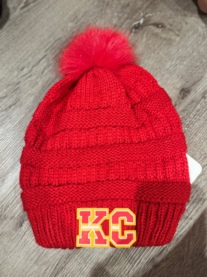 KC Chiefs Stripe Letter Red Sweater Beanie Stocking Cap