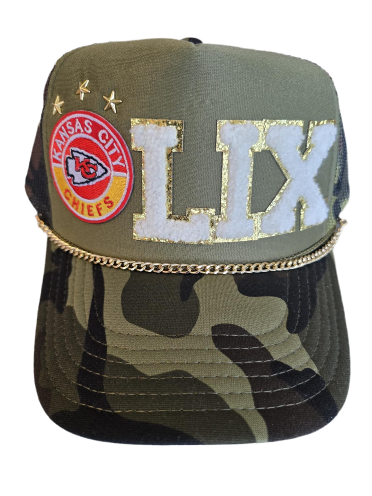 Super Bowl LIX Kansas City Chiefs Patch Camo Trucker Hat