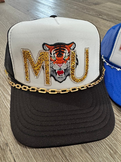 MU Tigers Rhinestone Letters Black & White Trucker Hat