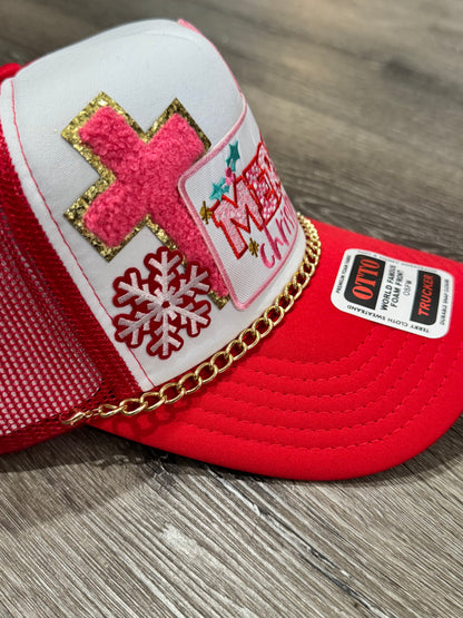 Merry Christmas Pink Trucker Hat