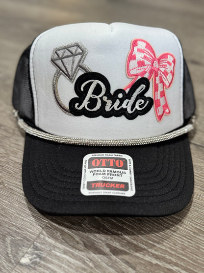 Bride Black & Pink Checkered Bow Trucker Hat