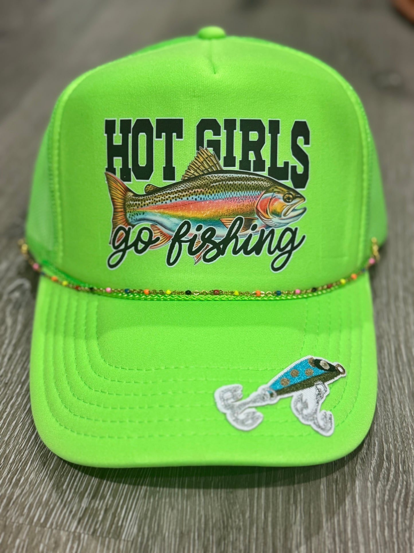 Hot Girls Go Fishing Neon Trucker Hat