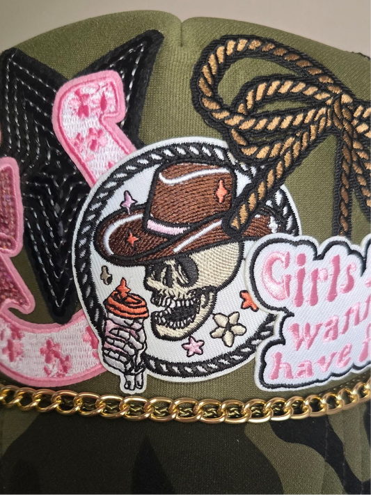 Girls Just Want to Have Fun Horseshoe Camo Trucker Hat
