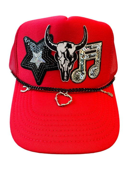 Country Music Girl Western Trucker Hat with Charmed Chain