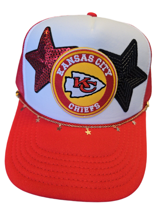 Kansas City Chiefs Red & Black Star Football Trucker Hat