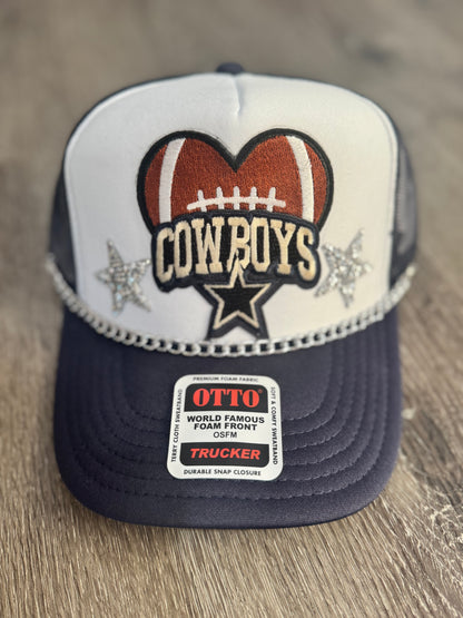 Dallas Cowboys Heart Football Rhinestone Star Trucker Hat