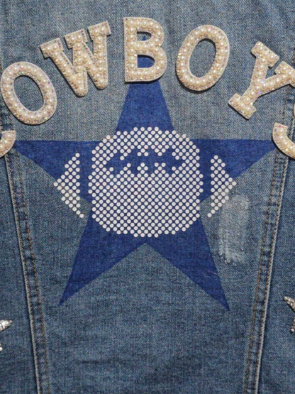 Dallas Cowboys Chic Jean Jacket with Sweatshirt Sleeves, M Women’s