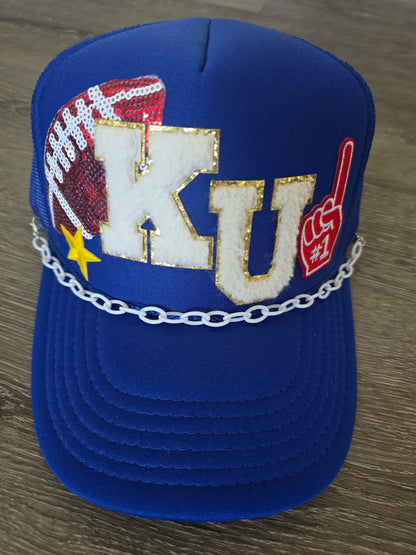 KU Jayhawks Sequin Football Trucker Hat