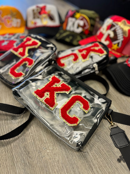 KC Chiefs Clear Purse with Red & Gold KC Letters