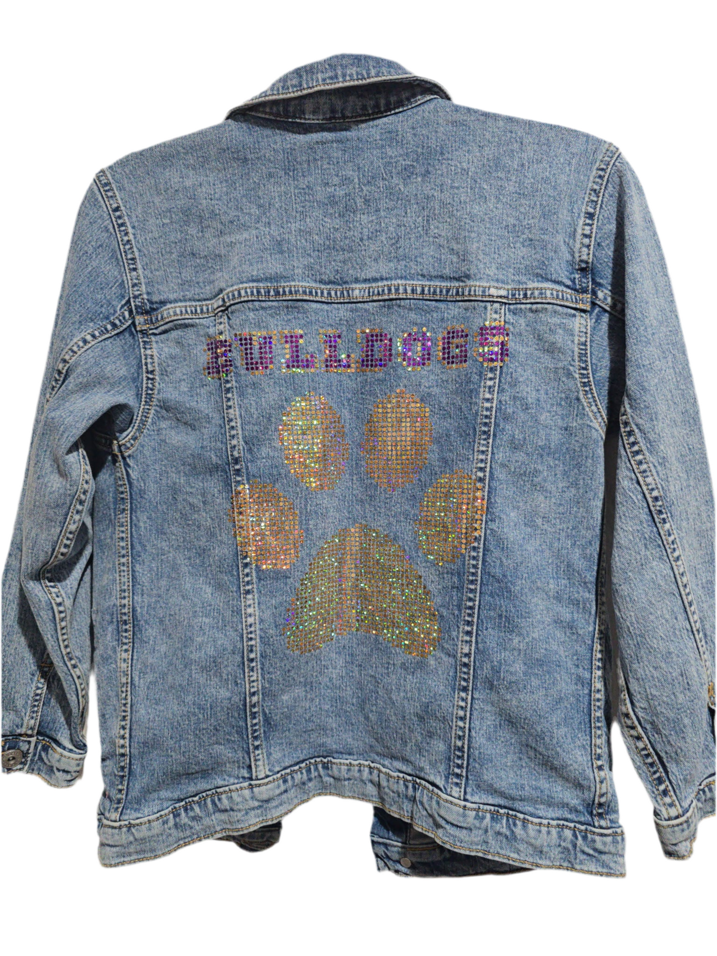 Kearney Bulldogs Spangles Pawprint Football Jean Jacket, L Girls