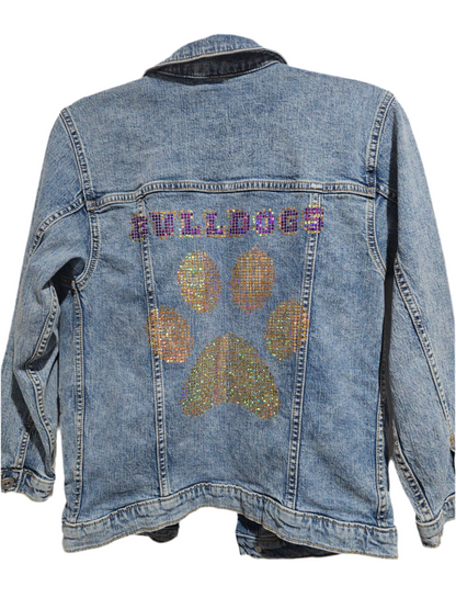 Kearney Bulldogs Spangles Pawprint Football Jean Jacket, L Girls