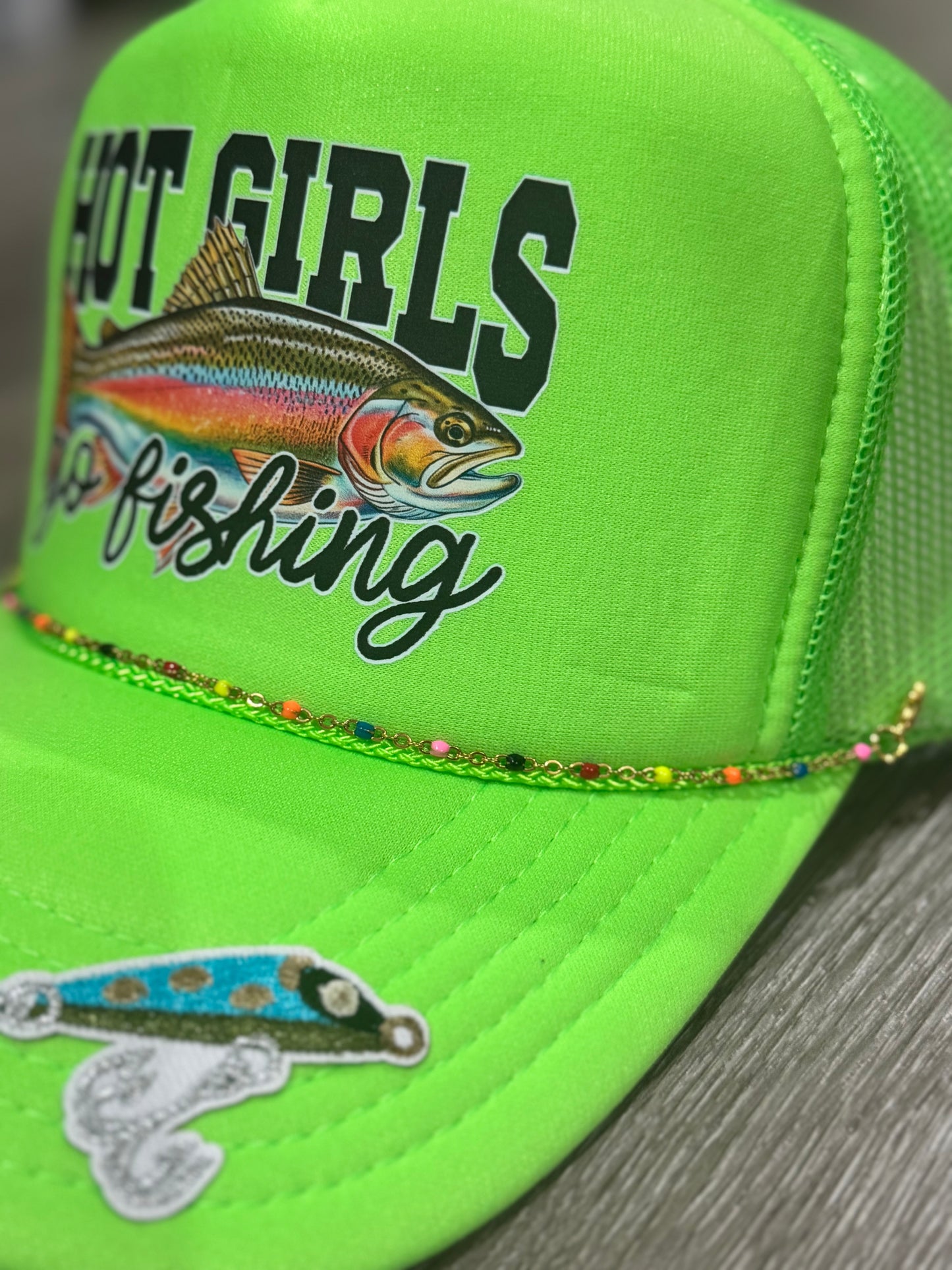 Hot Girls Go Fishing Neon Trucker Hat