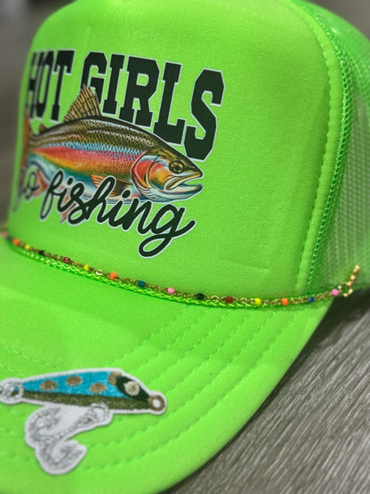 Hot Girls Go Fishing Neon Trucker Hat