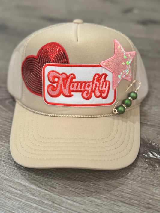Naughty Christmas Tan Trucker Hat