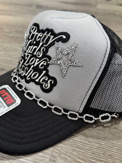 Pretty Girls Love Assholes Grey & Black Trucker Hat