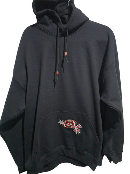 KC Chiefs Heart Football Spangle-design Black Hoodie, XL Unisex
