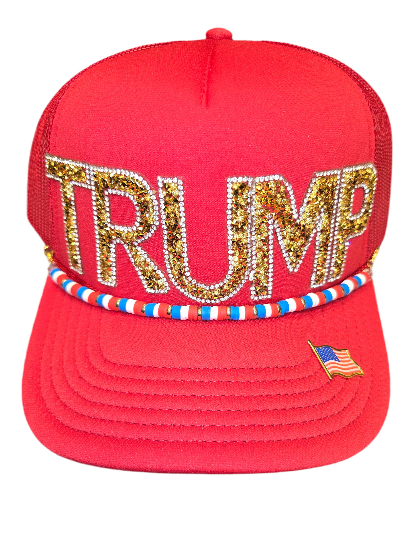 Gold Bling Trump Patriotic Red Trucker Hat