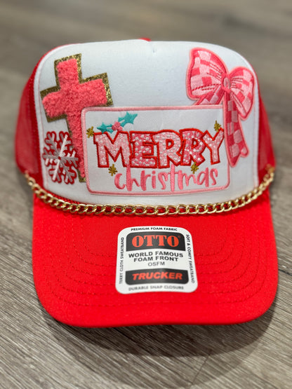 Merry Christmas Pink Trucker Hat