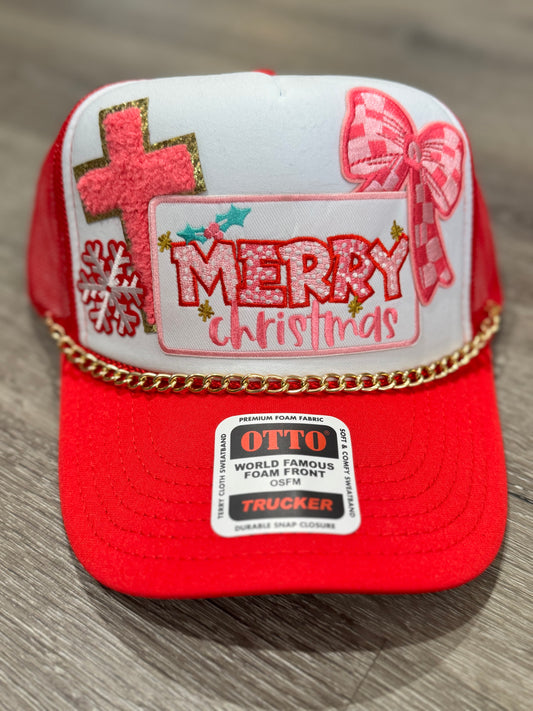 Merry Christmas Pink Trucker Hat