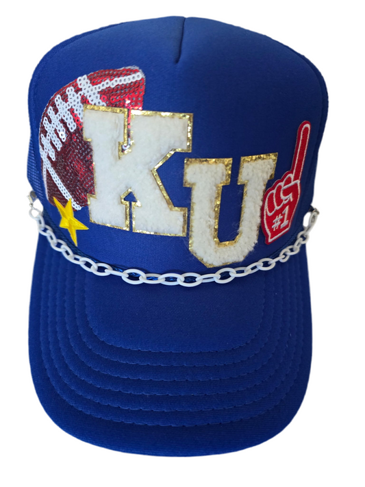 KU Jayhawks Sequin Football Trucker Hat